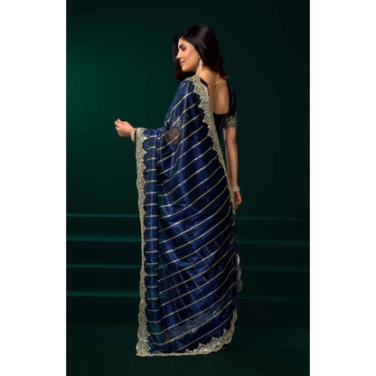 Women's Net Sequence Saree With Unstitched Blouse 5.5Mtr (Blue)