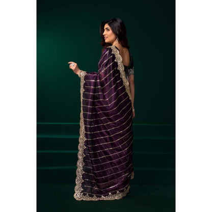 Women's Net Sequence Saree With Unstitched Blouse 5.5Mtr (Wine)