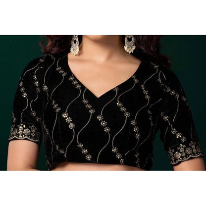 Women's Net Sequence Saree With Unstitched Blouse 5.5Mtr (Wine)