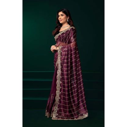 Women's Net Sequence Saree With Unstitched Blouse 5.5Mtr (Maroon)