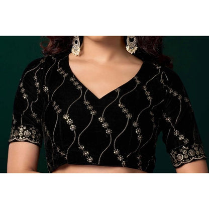 Women's Net Sequence Saree With Unstitched Blouse 5.5Mtr (Olive)