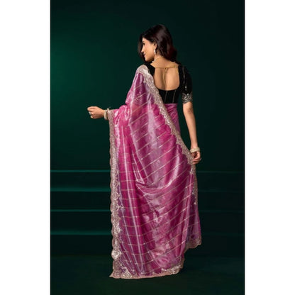 Women's Net Sequence Saree With Unstitched Blouse 5.5Mtr (Pink)