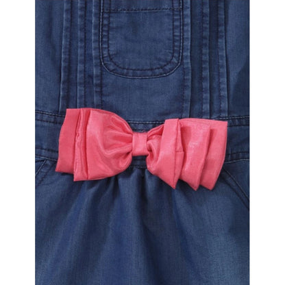 Generic Girl's Denim   Cotton Bow Sleeveless Dungaree (Pink)
