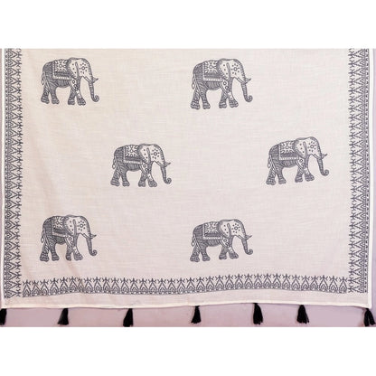 Women's Linen Cotton Printed Saree With Unstitched Blouse 5.5Mtr (Off White)
