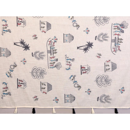 Women's Linen Cotton Printed Saree With Unstitched Blouse 5.5Mtr (Off White)