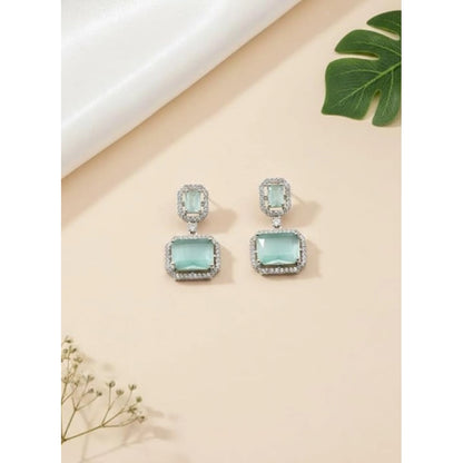 Women's Brass Silver Plated Drop Earrings (Turquoise)