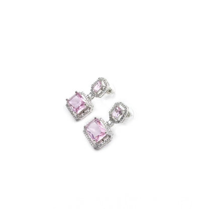 Women's Brass Silver Plated Drop Earrings (Pink)
