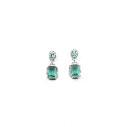Women's Brass Silver Plated Drop Earrings (Green)