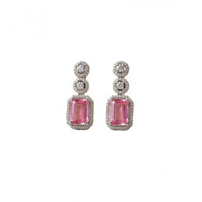 Women's Brass Silver Plated Drop Earrings (Pink)