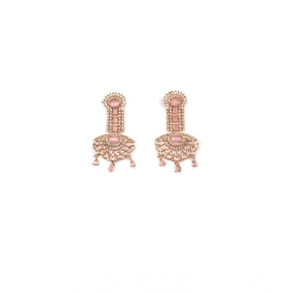 Women's Brass Silver Plated Drop Earrings (Pink)