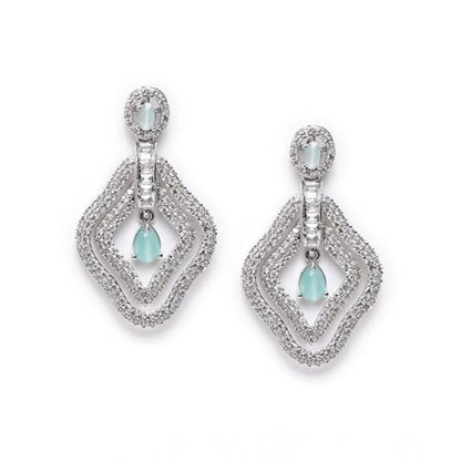 Women's Brass Silver Plated Drop Earrings (Turquoise)
