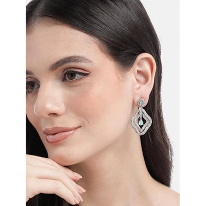 Women's Brass Silver Plated Drop Earrings (Turquoise)