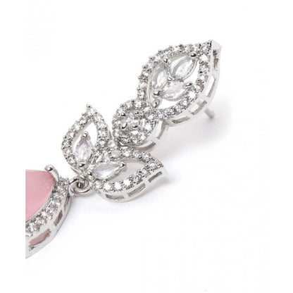 Women's Brass Silver Plated Drop Earrings (Pink)