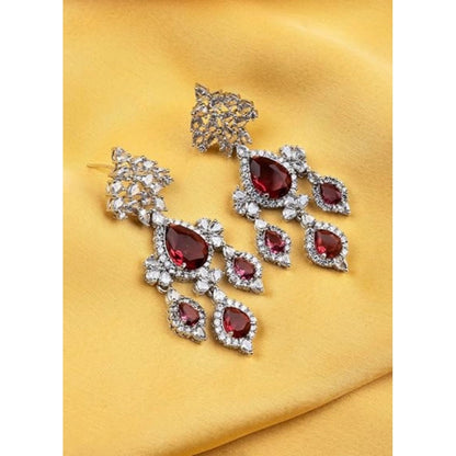 Women's Brass Silver Plated Drop Earrings (Red)