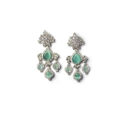 Women's Brass Silver Plated Drop Earrings (Turquoise)