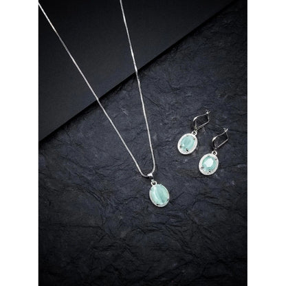 Women's Brass Silver Plated Pendant Set (Turquoise)
