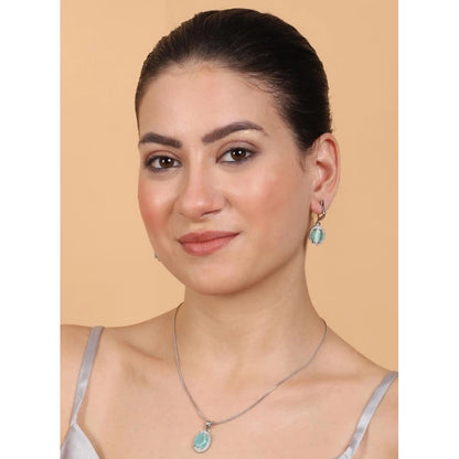 Women's Brass Silver Plated Pendant Set (Turquoise)
