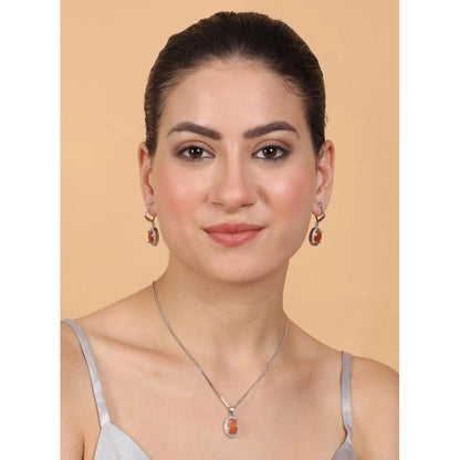 Women's Brass Silver Plated Pendant Set (Orange)