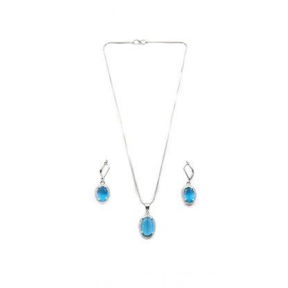 Women's Brass Silver Plated Pendant Set (Blue)