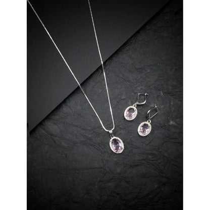 Women's Brass Silver Plated Pendant Set (Pink)
