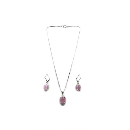 Women's Brass Silver Plated Pendant Set (Pink)