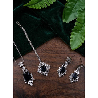 Women's Brass Silver Plated Pendant Set (Blue)