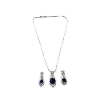 Women's Brass Silver Plated Pendant Set (Blue)