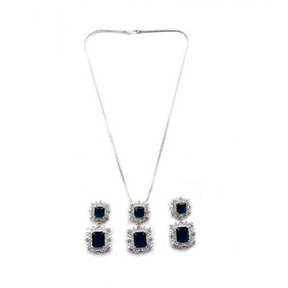 Women's Brass Silver Plated Pendant Set (Blue)