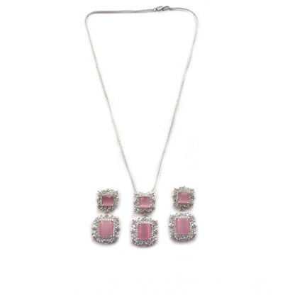 Women's Brass Silver Plated Pendant Set (Pink)