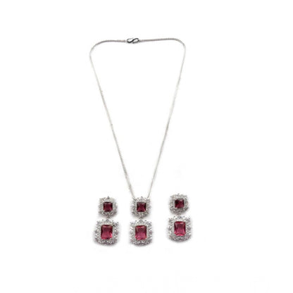 Women's Brass Silver Plated Pendant Set (Red)
