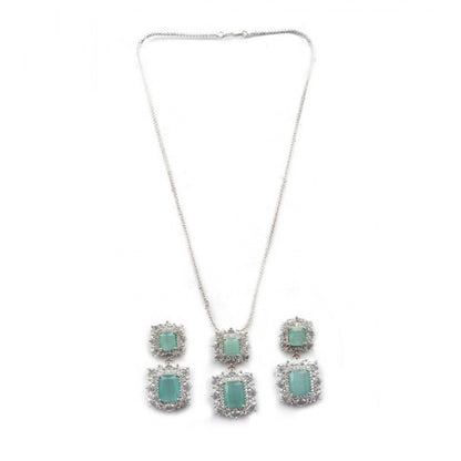Women's Brass Silver Plated Pendant Set (Mint)