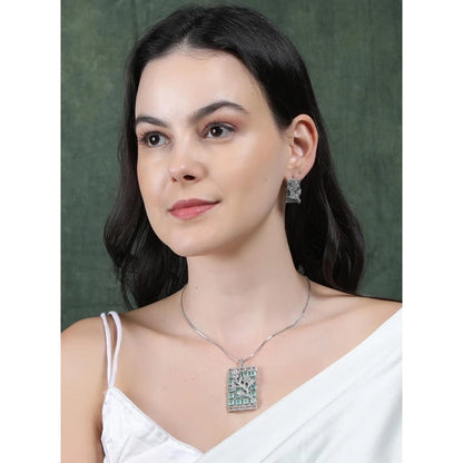 Women's Brass Silver Plated Pendant Set (Turquoise)