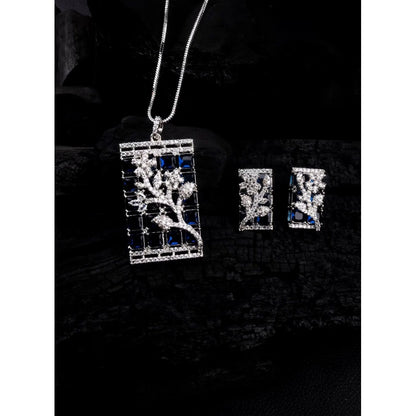 Women's Brass Silver Plated Pendant Set (Blue)