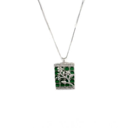 Women's Brass Silver Plated Pendant Set (Green)