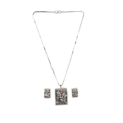 Women's Brass Silver Plated Pendant Set (Multicolor)
