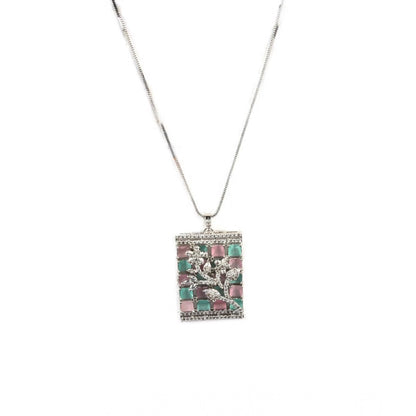 Women's Brass Silver Plated Pendant Set (Multicolor)