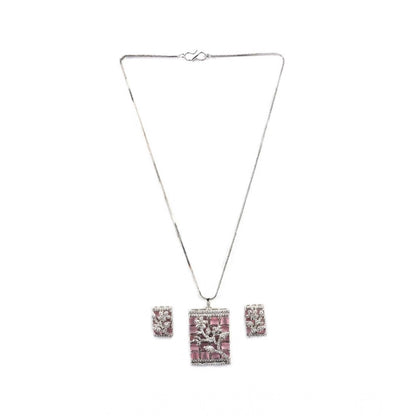 Women's Brass Silver Plated Pendant Set (Pink)
