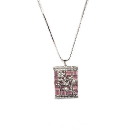 Women's Brass Silver Plated Pendant Set (Pink)