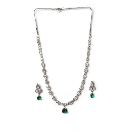Women's Brass Silver Plated Necklace set (Green)