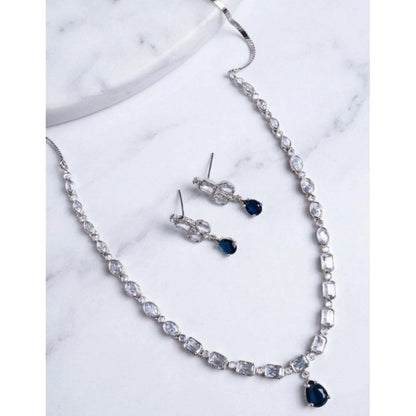 Women's Brass Silver Plated Necklace set (Blue)