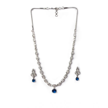 Women's Brass Silver Plated Necklace set (Blue)