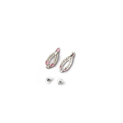 Women's Brass Silver Plated Necklace set (Pink)