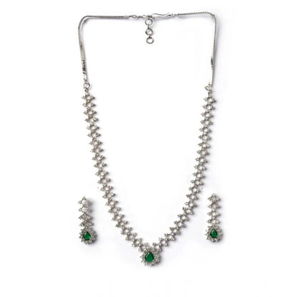 Women's Brass Silver Plated Necklace set (Green)
