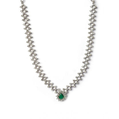 Women's Brass Silver Plated Necklace set (Green)