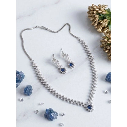 Women's Brass Silver Plated Necklace set (Blue)