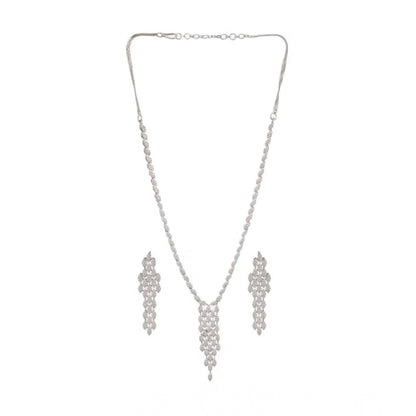 Women's Brass Silver Plated Necklace set (Silver)