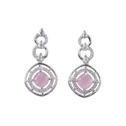 Women's Brass Silver Plated Necklace set (Pink)