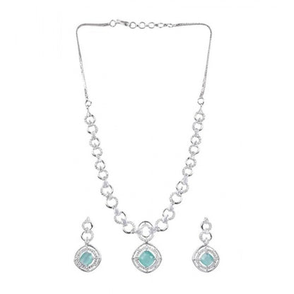 Women's Brass Silver Plated Necklace set (Turquoise)