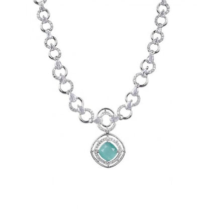 Women's Brass Silver Plated Necklace set (Turquoise)