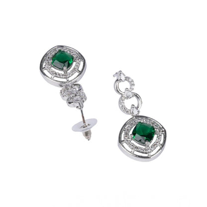 Women's Brass Silver Plated Necklace set (Green)